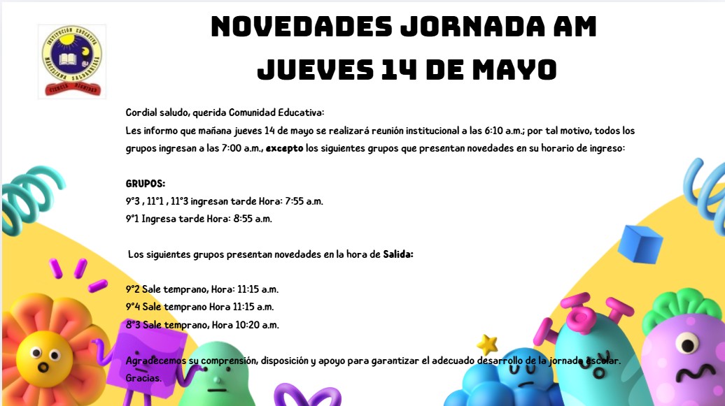 Novedades jornada am, jueves 14 de mayo